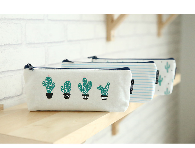 Kotak Pensil Cute Kawaii Cactus - White/Green 
